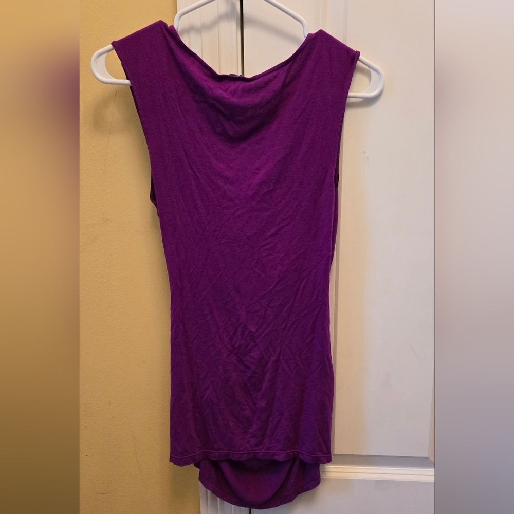 Express Womens Purple Ruched Cowl Neck Trumpet Blouse for Night Out - Picture 2 of 2